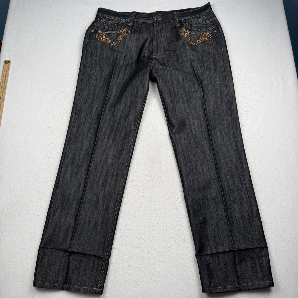 Imperious Fearless Jeans Mens 38x34 Black Wash Straight Lion Embroidered Denim